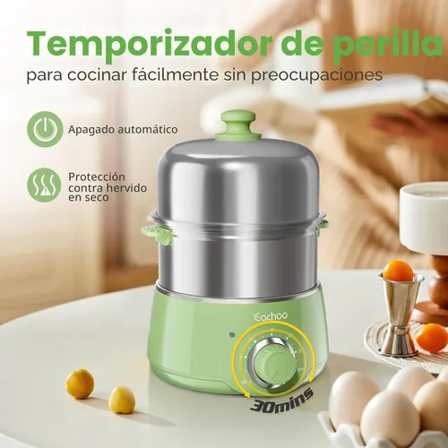 Miniatura 3 de Cocedor de huevos duros - CACHOO olla de huevos de acero inoxidable rápida de 14 huevos con temporizador de 30 minutos y apagado automático, Verde