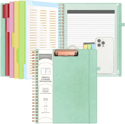 Miniatura 13 de Portapapeles de cuero Ospelelf con portafolio y bolsa con cremallera de almacenamiento, portapapeles espiral con bloc de notas para tamaño carta, 5