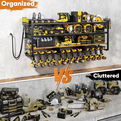 Miniatura 5 de POKIPO Organizador grande de herramientas eléctricas de 49.5" de ancho con estación de carga, estante de utilidad resistente de 4 capas soporta 800