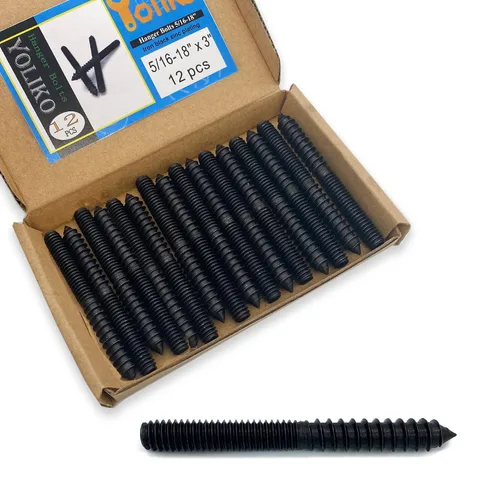 Paquete de 12 unidades de pernos de gancho de 5/16-18 x 3 pulgadas negros