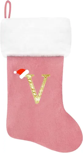 Miniatura 180 de Calcetines de Navidad bordados de 20 pulgadas con monograma, terciopelo negro con puño de felpa blanca supersuave, adornos clásicos para decoración