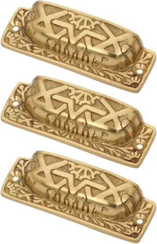 Renovators Supply - Paquete de 3 tiradores de gabinete de 3 3/4 pulgadas de latón antiguo estilo azteca para cajones