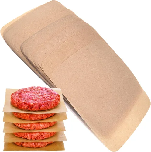 Papel para Hamburguesas Sin Blanquear Cuadrado de 6x6 Pulgadas - 200 Piezas Papel para Hamburguesas Antiadherente Prensa para Hamburguesas de Alta