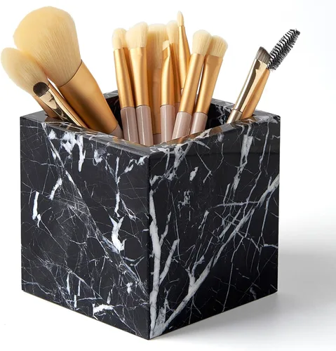 Portacepillos de mármol natural lujoso real y organizador de brochas de maquillaje y soporte para bolígrafos para escritorio, portautensilios