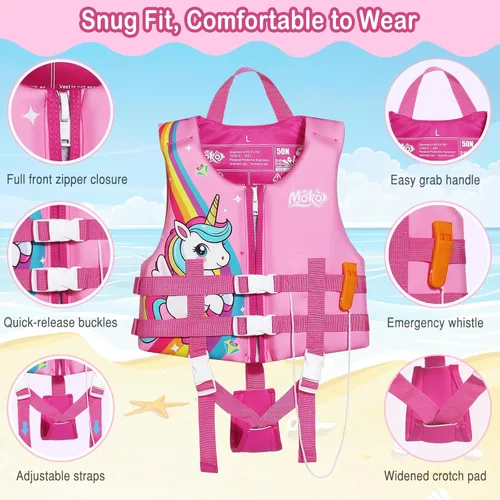 Miniatura 2 de MoKo Swimming Vest for Kids 20-30-50-77 lbs, Children Swim Vests Water Activity Equipment Cute Pattern Watersports Swimming Device for Toddlers Boys