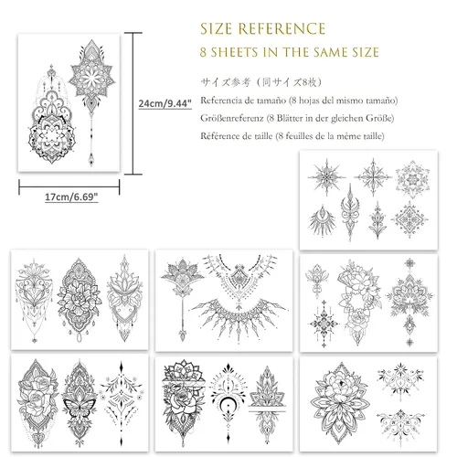 Miniatura 2 de Roarhowl Tatuajes temporales con destellos metálicos, oro, plata, adecuados para todos los tonos de piel (plateado 3)