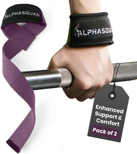 Miniatura 10 de ALPHASQUAD Correas de levantamiento para levantamiento de pesas – Correas de muñeca resistentes para levantamiento de pesas con envolturas