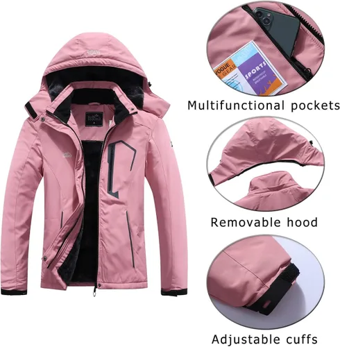 Miniatura 6 de Pooluly - Chaqueta de invierno para esquísnowboard para mujer, con capucha, impermeable, rompeviento