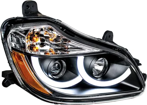 United Pacific Conjunto de faros delanteros de proyección 31457, RH, carcasa negra, haz alto/bajo, bombilla de cuarzo H7/H1, con luz de señal, luz
