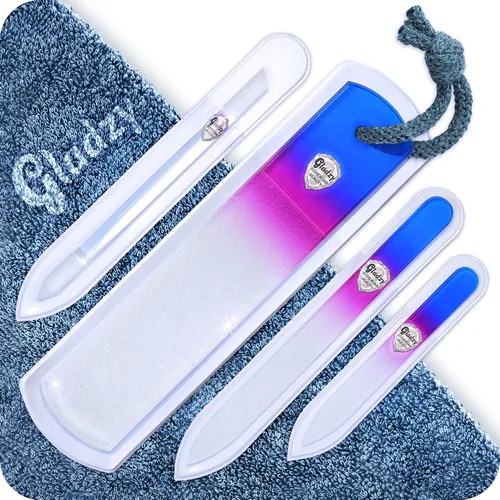GLADZY Juego de limas de uñas de vidrio checo genuino, raspador de pies, removedor de callos, empujador de cutículas, barra de manicura grabada a