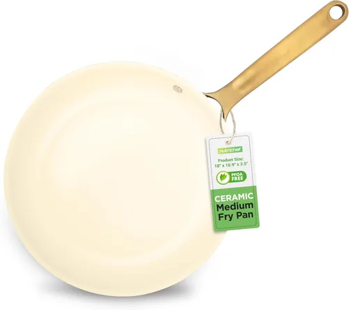 NutriChef Sartén con revestimiento de cerámica de 10 pulgadas, sartenes antiadherentes con mango de titanio, sartén de cerámica duradera, fácil de