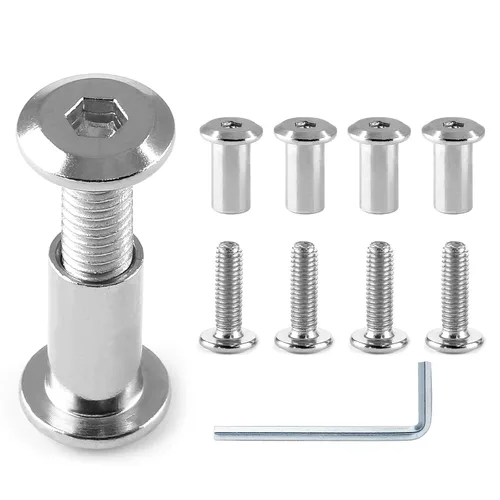Miniatura 8 de 10 pares (20 piezas) M6 x 0.630 in Tornillo hexagonal con llave Allen, pernos de conector plateados para muebles, tornillos avellanados M6, tuercas