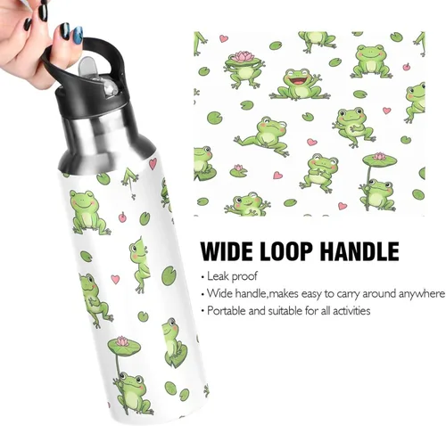 Miniatura 4 de Cute Cartoon Frogs White Stainless Steel Vacuum Insulated Water Bottle 32 Oz, BPA-Free Sport Water Bottle Leakproof Water Bottles