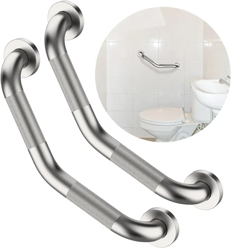 Miniatura 11 de ZUEXT - Barra de agarre en ángulo de 16 pulgadas, paquete de 2 manijas antideslizantes negras para ducha, barra de equilibrio de baño moleteada