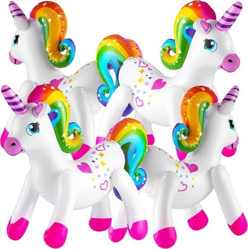 Decoraciones inflables de fiesta de unicornio – (paquete de 4) 24 pulgadas – Unicornios grandes de arco iris inflables para decoraciones de