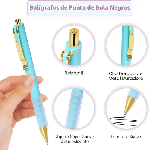 Miniatura 7 de Drawdart 12 bolígrafos de escritura suave, bolígrafos de tinta negra de 0.039 pulgadas con agarre súper suave, bolígrafo retráctil de larga duración