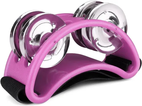 Miniatura 10 de Flexzion Pandereta de percusión de pie con jingles de acero de doble fila, tambor de instrumento musical para zapatos de fiesta, regalo, cantante