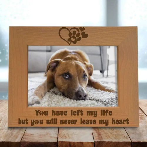 Miniatura 5 de KATE POSH Marco de fotos grabado de madera natural You Have Left My Life, but You Will Never Leave My Heart, huellas de patas en mi corazón, regalos