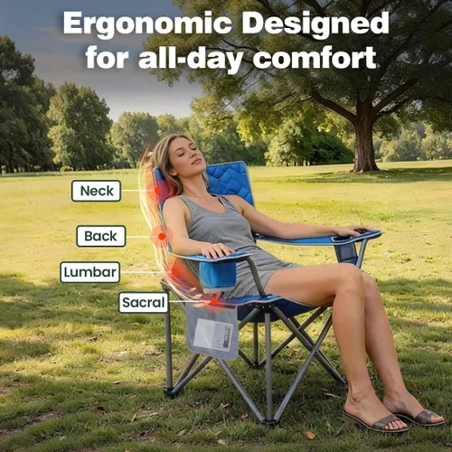 Miniatura 3 de SUNNYFEEL Silla de Camping Plegable de Gran Tamaño 500 LBS Resistente, Sillas de Jardín con Azul Portátil Plegable con Reposabrazos, Portavasos