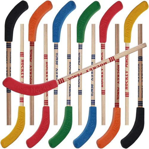 TIHOOD 12 lápices de hockey y borradores – Suministros para fiestas temáticas de hockey de 9 pulgadas, divertidos lápices geniales para fanáticos