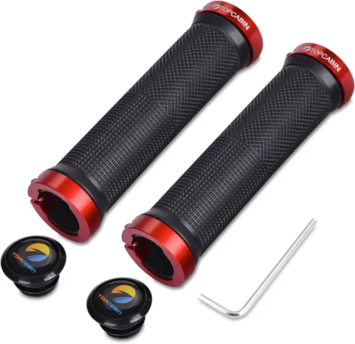 TOPCABIN - Puños de manillar de bicicleta de doble bloqueo - Puños de goma cómodos para BMX y bicicleta de montaña Rojo