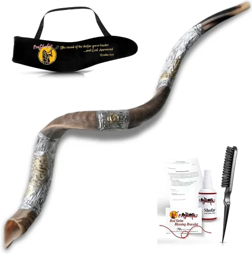 Kosher Kudu Shofar de Israel, plata de ley 925 con chapado en oro, firmado oficialmente certificado yemenita Kudu Shofar, fabricado en Israel (20-24