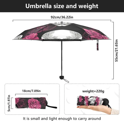Miniatura 3 de Sombrilla de viaje plegable compacta con protección UV para 99% de protección UV, resistente al viento, a prueba de lluvia, pequeña luz a la moda