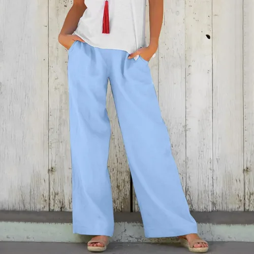 Miniatura 2 de Womens Soft Solid Color Loose Pockets Outdoor Pants Long Elastic Trousers Womens Work Pants Office Casual Curvy
