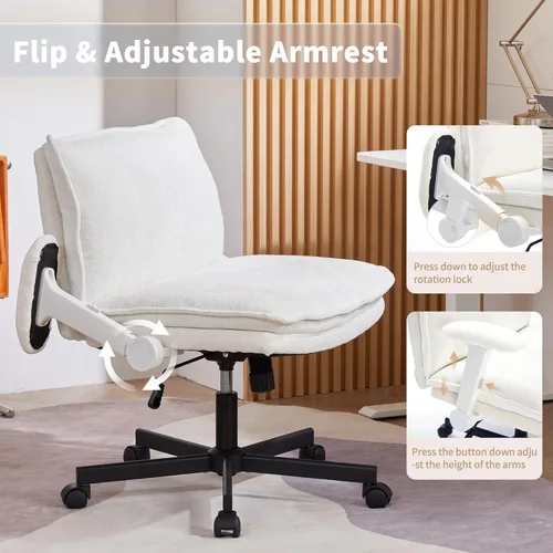 Miniatura 4 de FanciSpot Silla de Oficina con Piernas Cruzadas con Ruedas y Brazos Abatibles Ajustables, Silla de Escritorio Criss Cross con Cojín Grueso, Silla