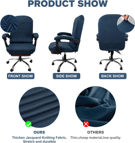 Miniatura 4 de NeColorLife Funda elástica para silla de oficina con fundas para reposabrazos, funda gruesa de jacquard a cuadros para silla de escritorio