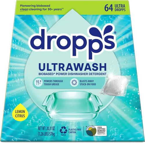 Miniatura 17 de Dropps UltraWash Plus Cápsulas de detergente para lavavajillas, limón cítrico (64 unidades) - Triple potencia de acción Ayuda de enjuague