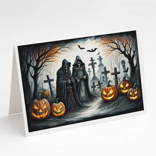 Miniatura 39 de Caroline's Treasures DAC2223GCA7P - Tarjetas de felicitación y sobres de Halloween espeluznantes de gato negro, paquete de 8 tarjetas en blanco