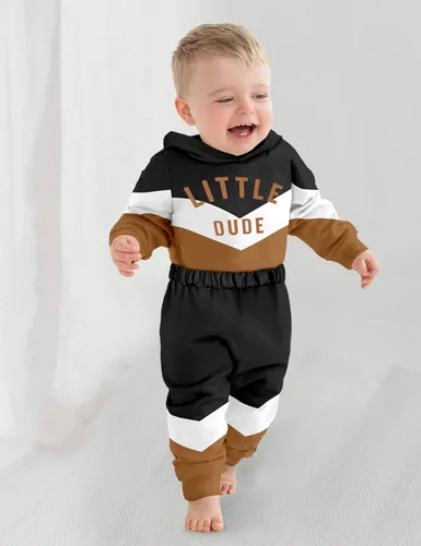 Miniatura 3 de Ropa para bebé niño, bloque de color, sudadera con capucha de gran tamaño, mameluco, pantalones largos, conjunto de trajes de otoño e invierno