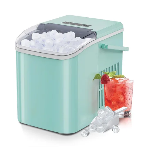 Miniatura 11 de NEWBULIG Encimera para hacer hielo con asa, máquina de hielo portátil, 9 cubos de hielo en 6 minutos, 26 libras en 24 horas, limpieza automática
