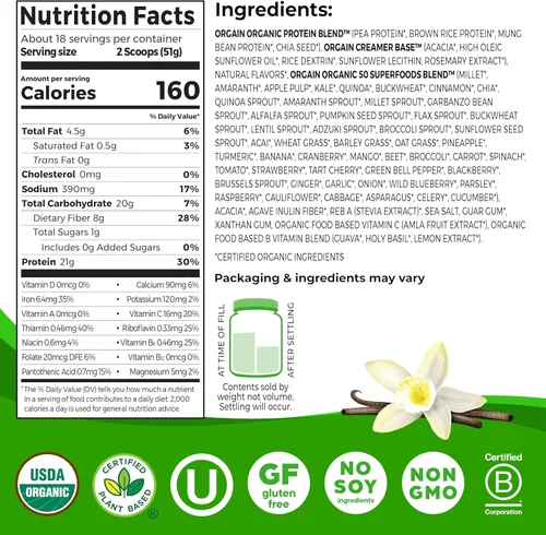 Miniatura 2 de Orgain proteína orgánica a base de plantas + polvo de superalimentos