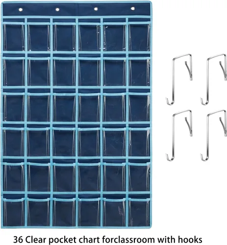 Miniatura 3 de SAVERHO Organizador de bolsillos con 36 bolsillos transparentes para el aula, organizador de bolsillos para sostener teléfonos celulares