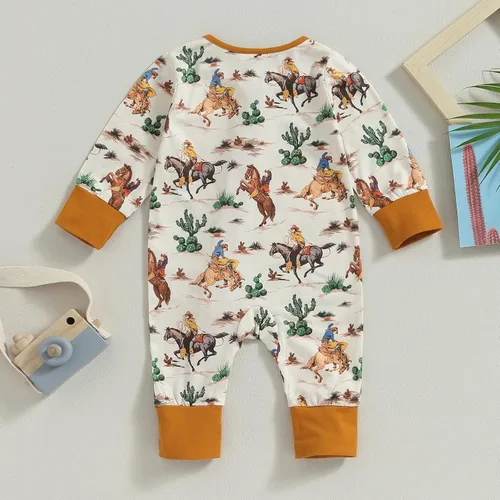 Miniatura 7 de Lamuusaa Ropa occidental para bebé, niña, niño, manga larga, estampado de vaca, mameluco con cremallera, overol de una pieza para otoño e invierno