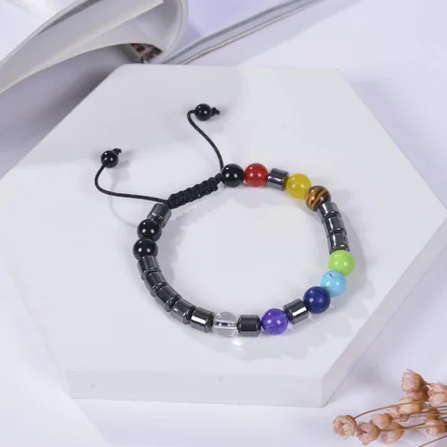 Miniatura 7 de Brazalete GelConnie de piedras de lava, 7 chakras, 0.32 pulgadas, piedra natural, para curación, alivio del estrés, yoga, ansiedad, aromaterapia