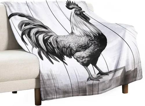 Miniatura 11 de Manta de microfibra suave y acogedora con diseño de gallo rústico en blanco y negro, suave y acogedora manta de microfibra para sofá, cama, oficina