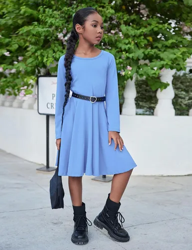 Miniatura 7 de Arshiner Girls Long Sleeve Stretchy Dress A line Twirly Skater School Party Dress
