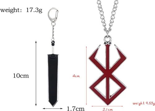 Miniatura 2 de Berserker Guts Dragon Slayer - Collar de espada con llavero Marca de cadenas de runas de sacrificio Regalo para mujeres, hombres y fans
