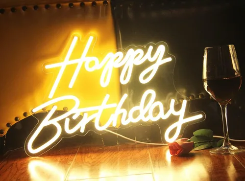 Miniatura 2 de Letrero LED de neón de feliz cumpleaños, luz nocturna, decoración de fiesta de cumpleaños, blanco cálido, funciona con USB, decorativo para telón
