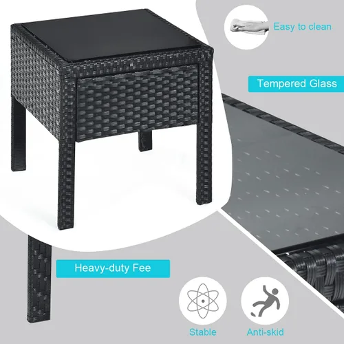 Miniatura 6 de RELAX4LIFE Juego de 2 sillas de patio con mesa auxiliar, juego de 3 sillas de porche con cojines extraíbles y mesa de cristal, sillas de mimbre