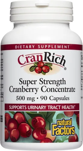 CranRich de Natural Factors, Concentrado de Arándano de Fuerza Súper, Suplemento Antioxidante para el Apoyo del Tracto Urinario, Sin OMG, 90 Cápsulas