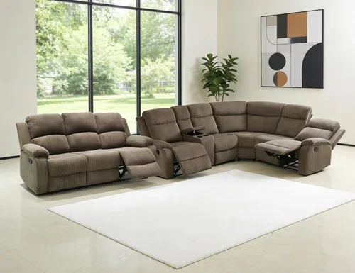 Miniatura 24 de Juego de sofá seccional reclinable manual, juegos de muebles de sala de estar, sofá seccional en forma de L y 2 sillas, cómodo sofá reclinable