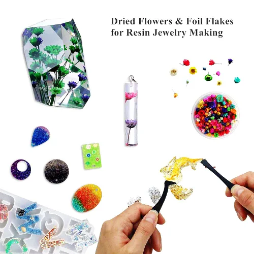 Miniatura 4 de Kit de inclusiones de resina UV para principiantes, suministros de fabricación de joyas con purpurina, copos de aluminio, flores secas, lentejuelas