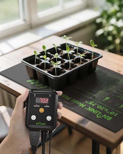 Miniatura 9 de BN-LINK Juego combinado de tapete térmico de plántulas con controlador de termostato, tapete calefactor de plantas de 10 x 20.75 pulgadas