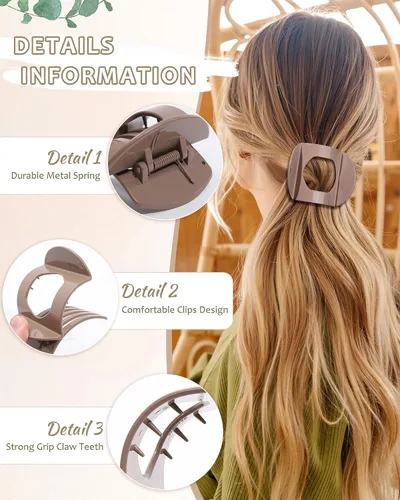 Miniatura 3 de AWAYTR 6 pinzas planas para el cabello para mujer, pinzas curvadas de agarre fuerte para cabello fino, pasadores de plástico antideslizantes