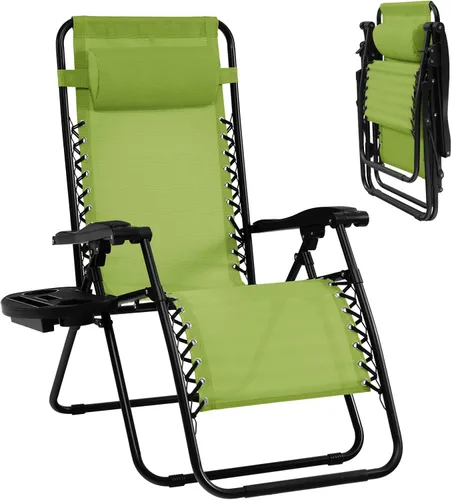 Miniatura 14 de Goplus Sillas de salón Zero Gravity, reclinables plegables ajustables en 160° con almohada y soporte para tazas, cómodas sillas de descanso de 350
