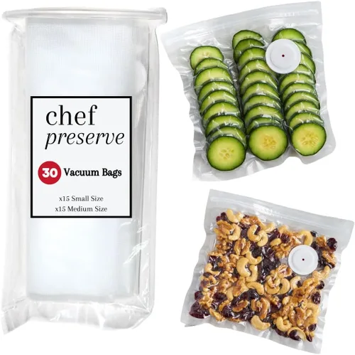 Miniatura 9 de Bolsas de sellado al vacío reutilizables Chef Preserve para alimentos – 60 bolsas de almacenamiento de alimentos sin BPA, congelador, microondas